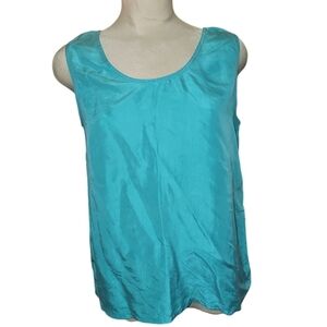 StMichael M&S Silk Blouse 70s Teal Turquoise Blue Europe 14 Vintage Top